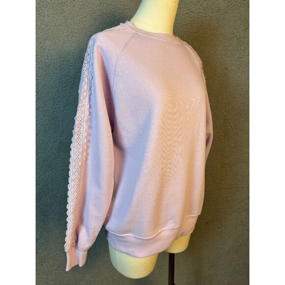 Planet Heart Juniors' Fleece Crochet-Trim Crewneck Sweatshirt Lavender XS NWT's - Picture 2 of 8
